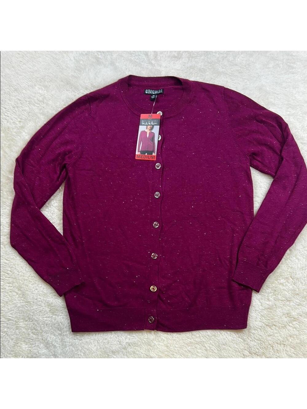: Nicole by Nicole Miller Women’s Purple Jewel  Button Front Cardigan Sweater